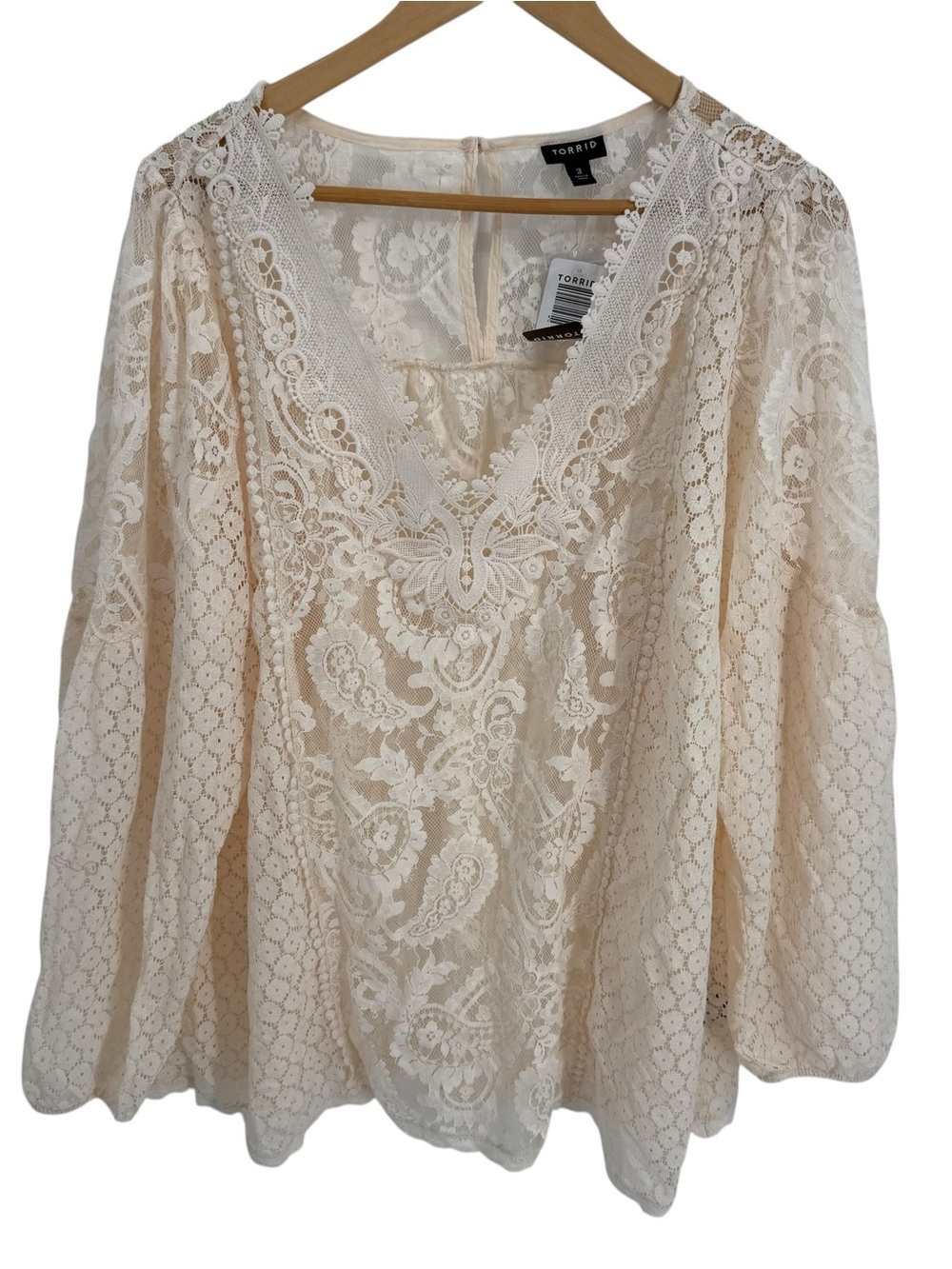 Torrid NWT Floral Lace V-Neck Long Sleeve Blouse Size 3X Semi-sheer Ivory Top - Picture 3 of 11